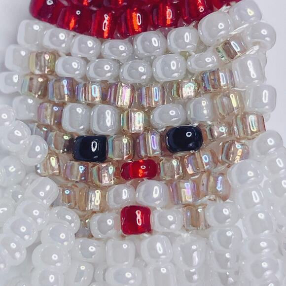 Vintage Beaded Santa Clip On Earrings Christmas Handmade Holiday Jolly Jewelry - Picture 6 of 10